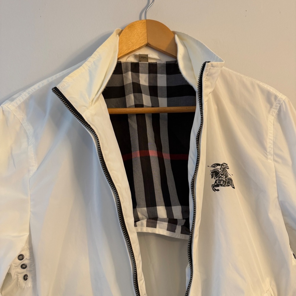 Burberry Prorsum Mens White Cotton Full Zip Bomber Jacket Size M Knight Logo - Picture 3 of 7
